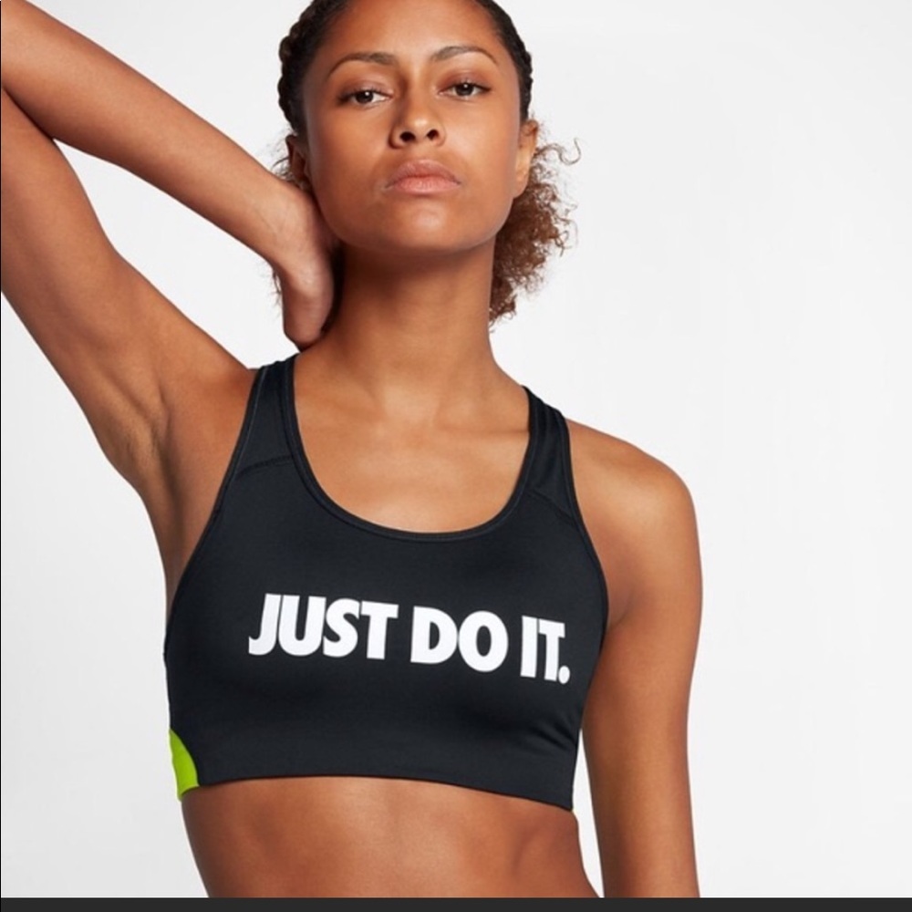 Nike Just Do It Logo Sports Bra Neon Black White